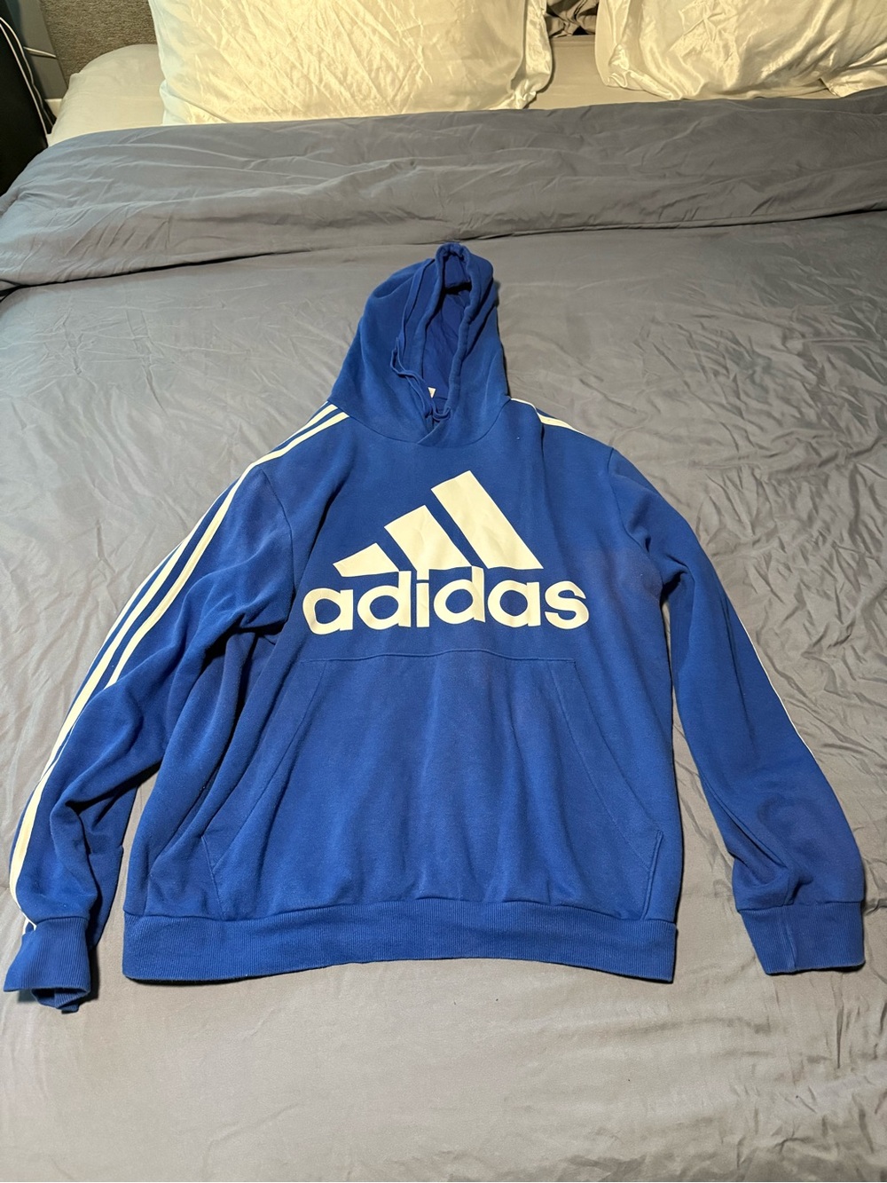 adidas Men’s Royal Blue Pullover Hoodie with White Logo